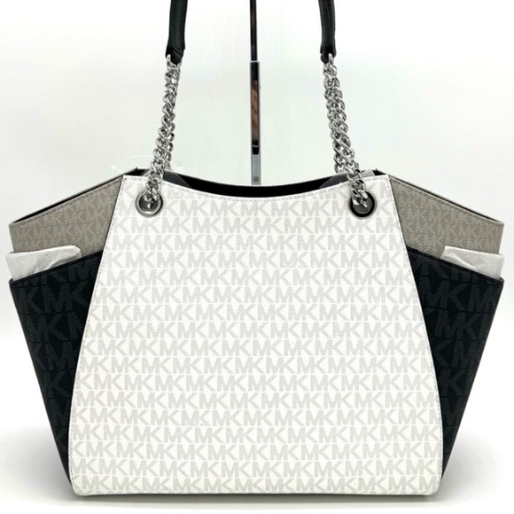 Michael Kors Large Jet Set Travel Chain Shoulder Bag Optic White Multi - Picture 5 of 11